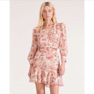 NWT VERONICA BEARD Cybil Mini Dress Silk Melon Pink Floral Long Sleeve Size 2